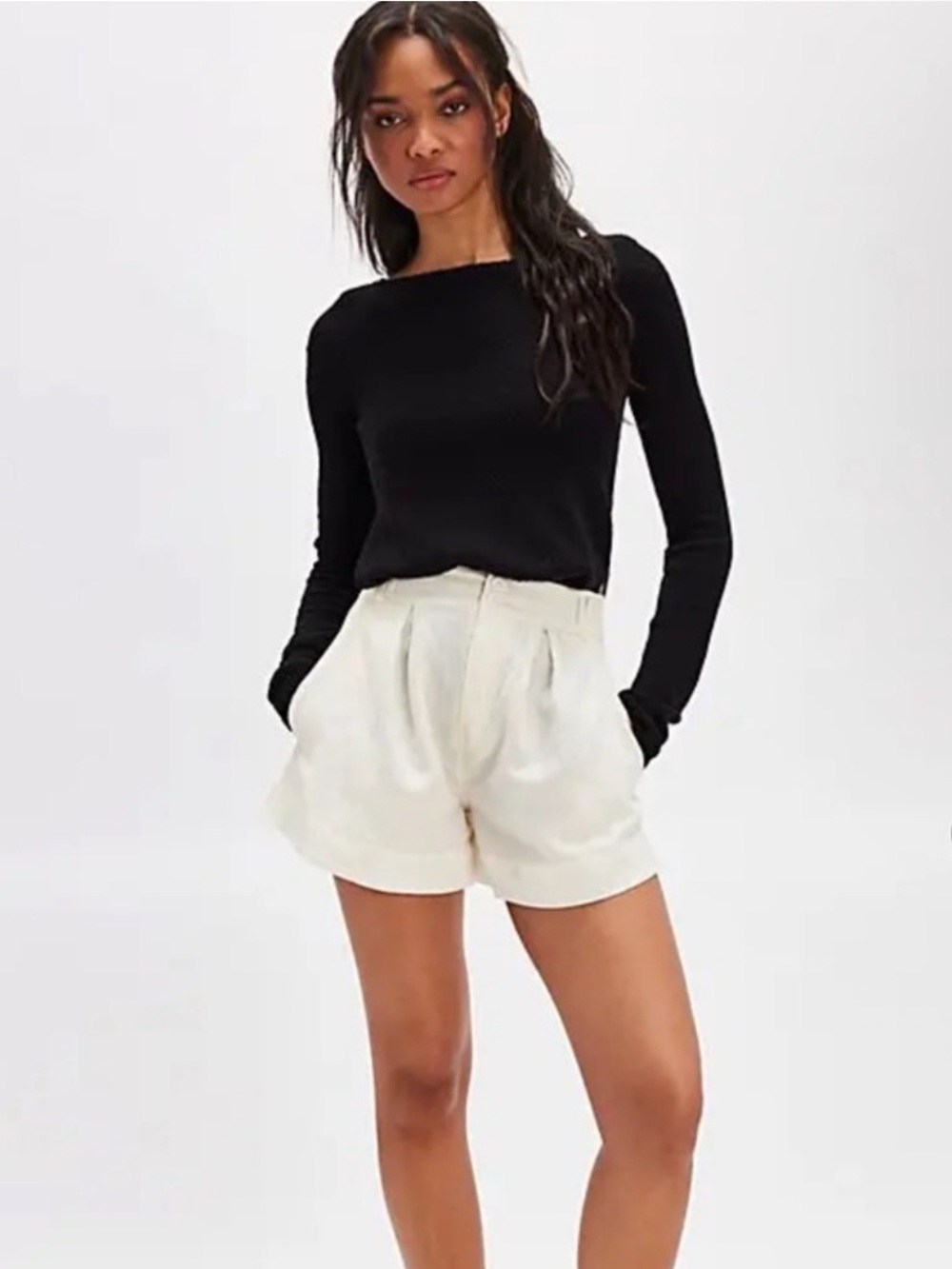 FREE PEOPLE Marina Tailored Trouser Shorts Optic White Cream Size 8